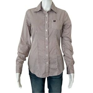 Cinch Red White Purple Striped Long Sleeve Button-Down Shirt XS